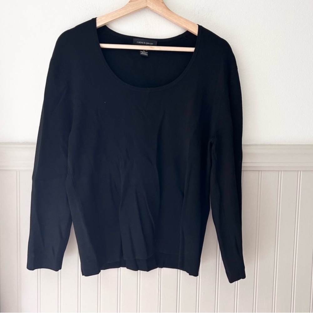 Cable & Gauge Scoop Neck Classic Black Knit Top XL